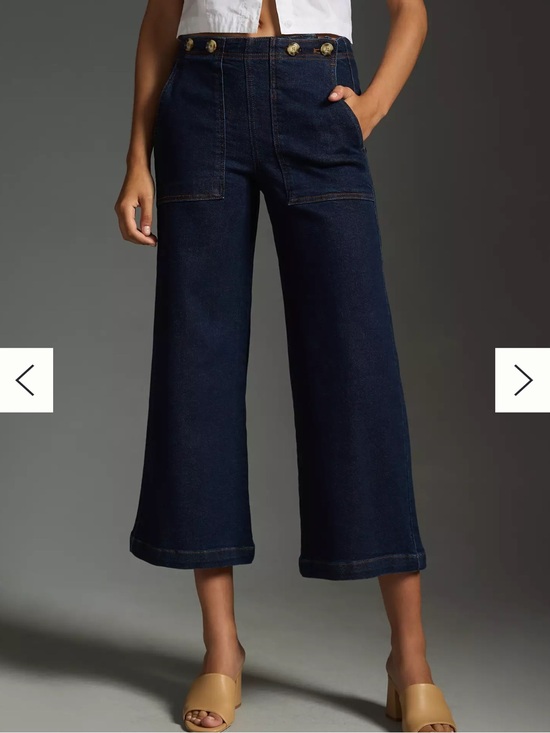 Pilcro Denim - The Kit Cropped High-Rise Wide-Leg Utility Trousers by Pilcro- Dark Blue
